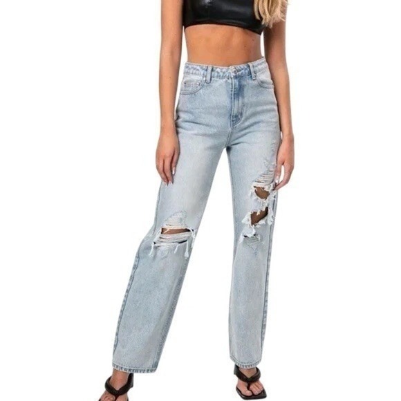 Edikted Denim - NWT Edikted High Waisted Boyfriend Jeans, Distressed Light Wash, Size XS